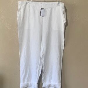 J. Jill size XL Crisp White Linen Ankle Cuffed Trousers NWT